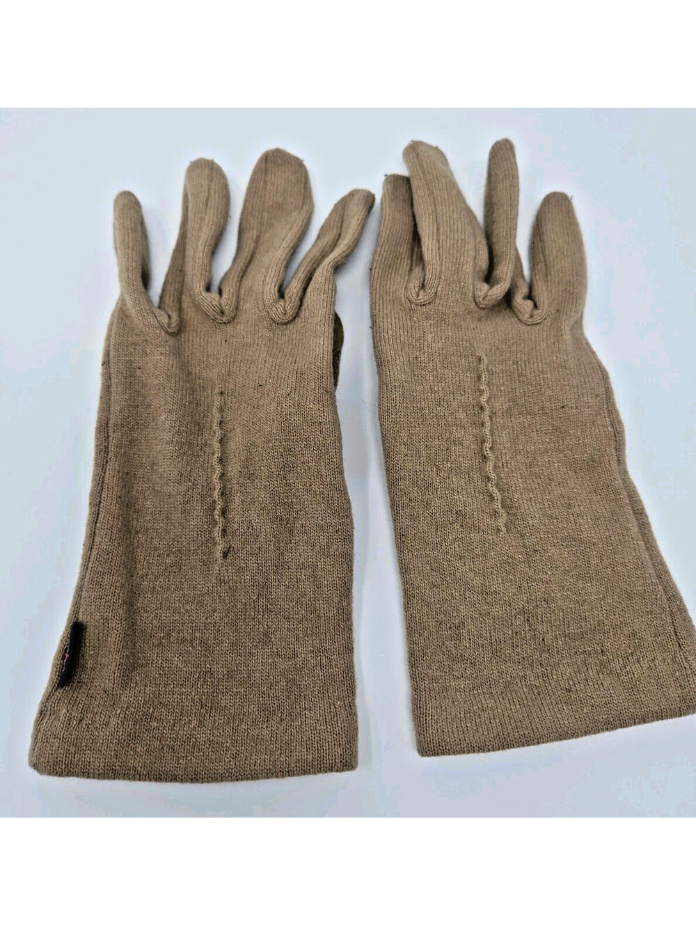 Echo Touch Camel Driving Gloves Wool Blend Knit Pull On Leather Palm